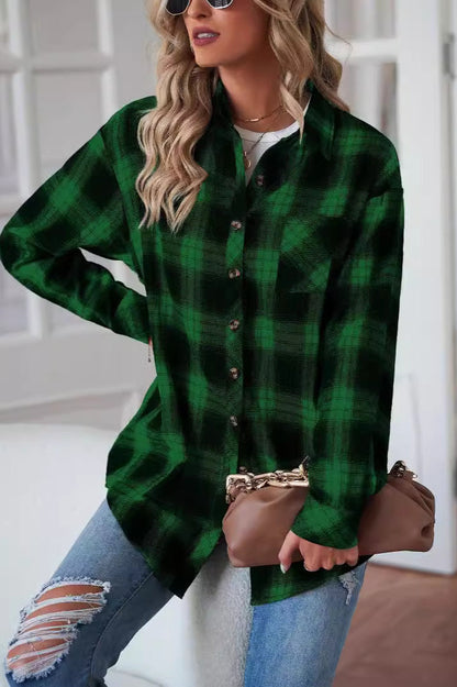 Boyfriend Fit Plaid Collared Blouse