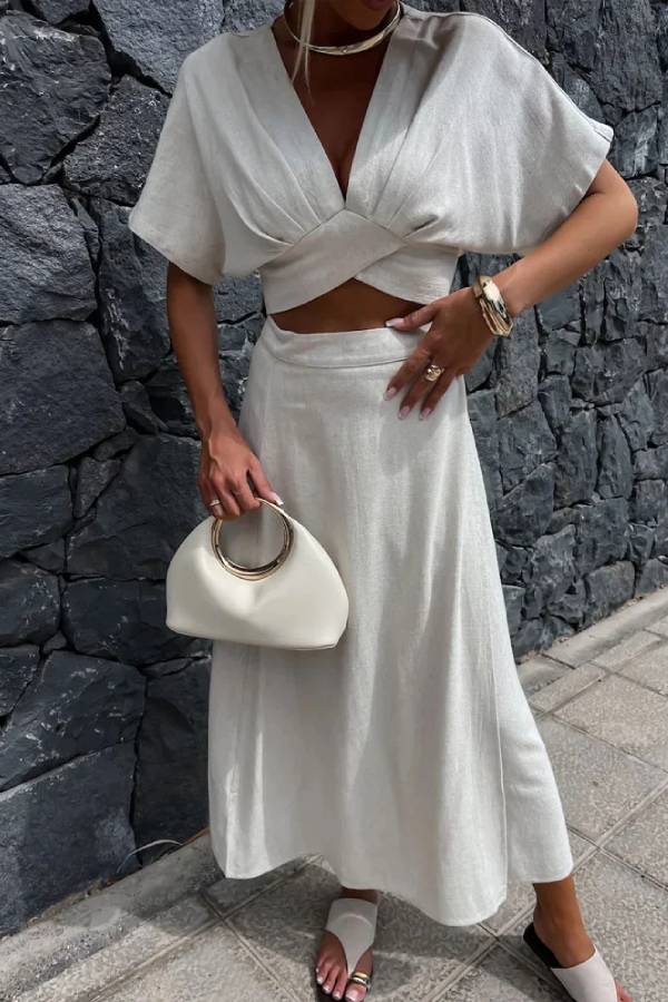 V-neck Top & Skirt Two-piece Set