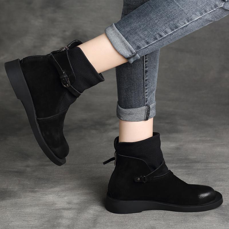 Cozy Leather Paneled Flats Martin Boots