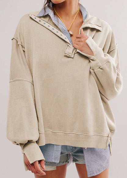 Harborline - Oversized Snap Collar Sweatshirt