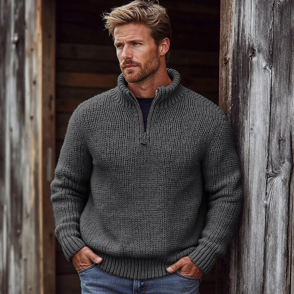 Men's Retro Solid Color Half Zip Collar Sweater artswardrobe