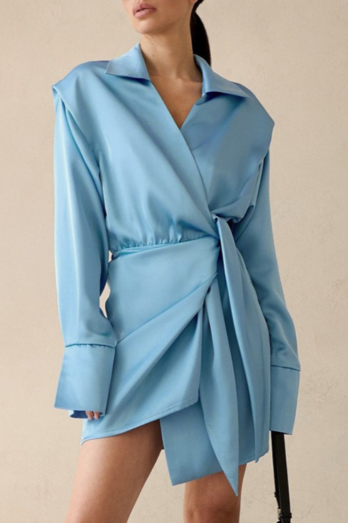 Wrap Front Long Sleeve Slim Waist Mini Dress