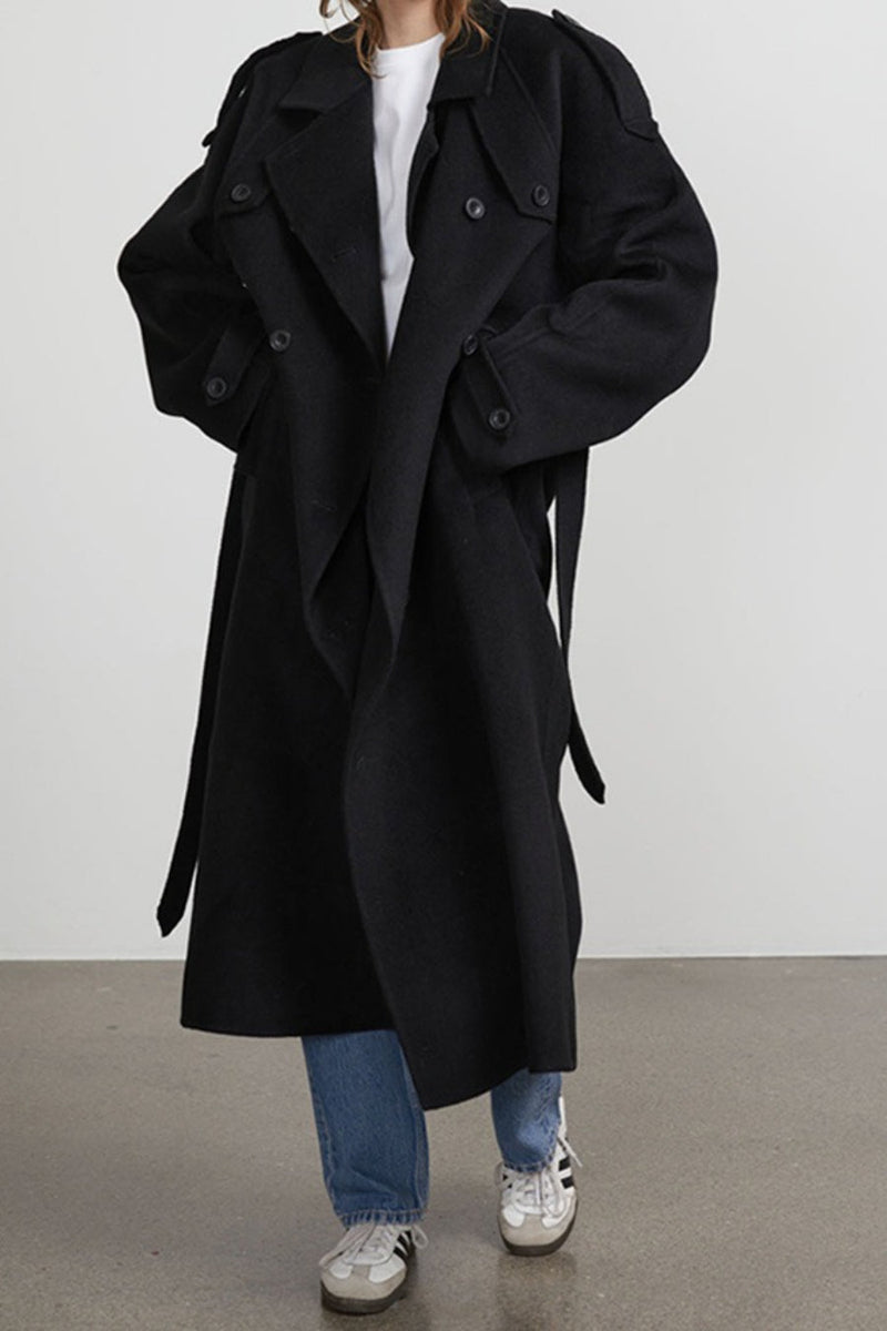 Color Long Sleeve Trench Overcoat