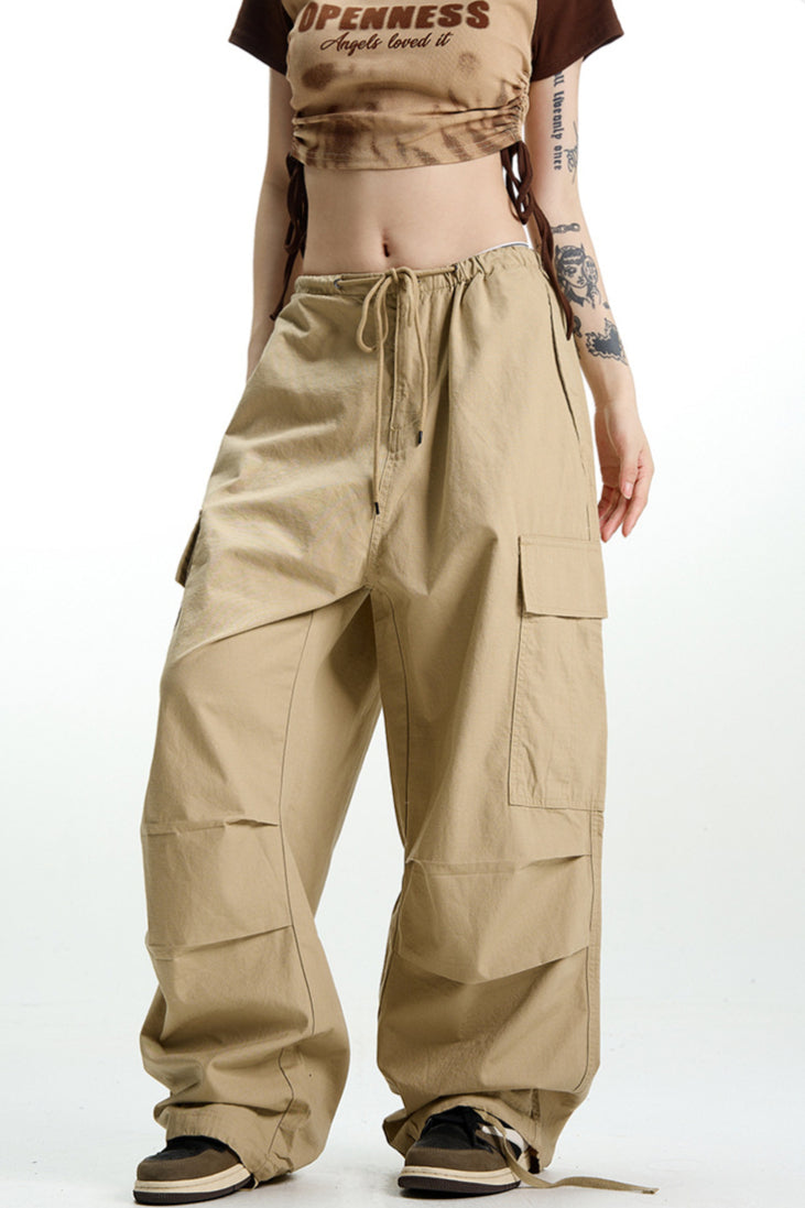 Khaki Wide Leg Cargo Pant