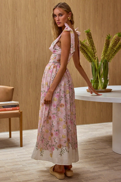 Dua Tied Shoulder Maxi Dress Peach
