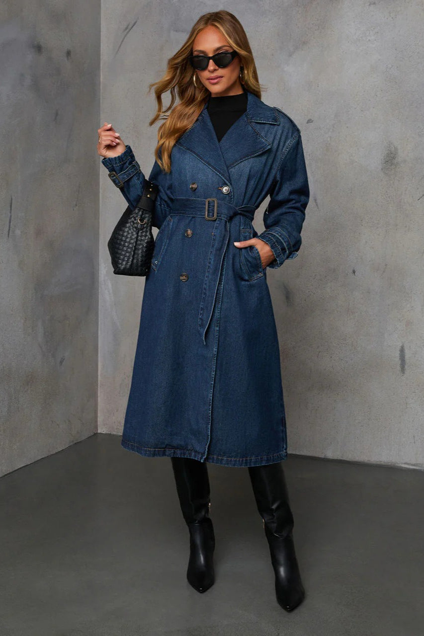 Oversized Denim Trench Overcoat