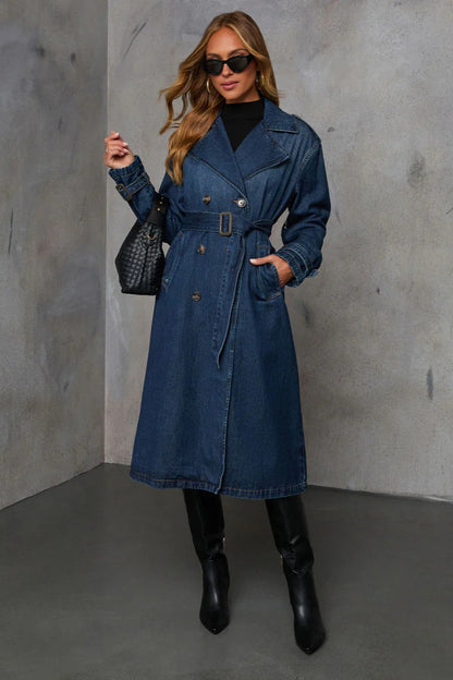 Oversized Denim Trench Overcoat