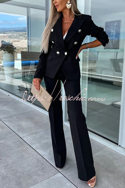Time to Charm Lapel Button Pocket Long Sleeve Blazer Elastic Waist Pants Suit