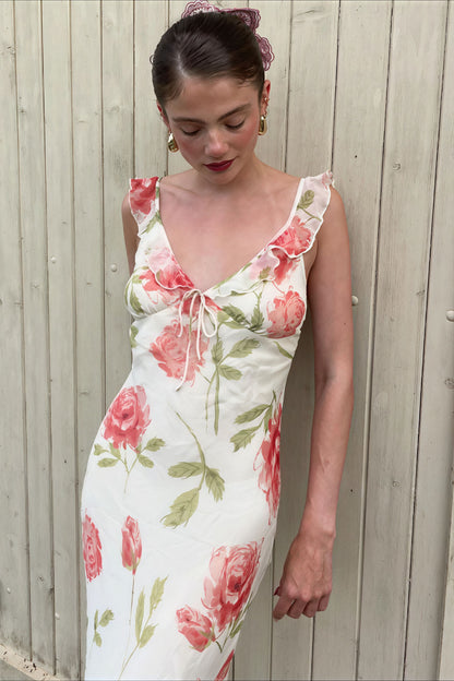 Print Mesh V Neck Cami Midi Dress