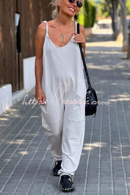 Relaxing Bay Color Pocketed Beach Jumpsuit