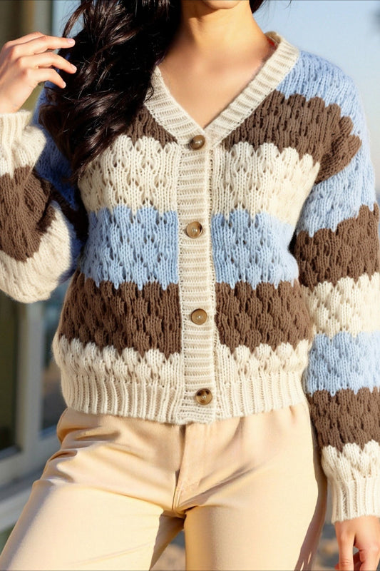 Color Block V-neck Loose Sweater