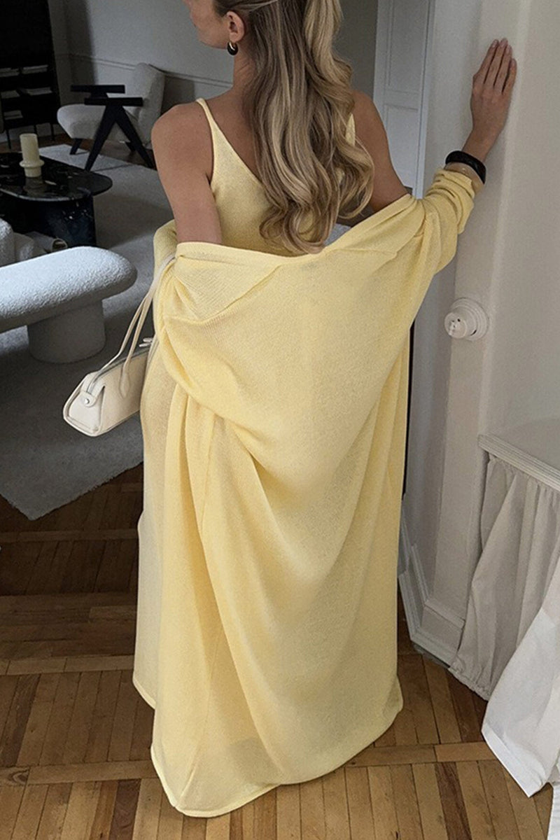 Color Open Front Long Cardigan