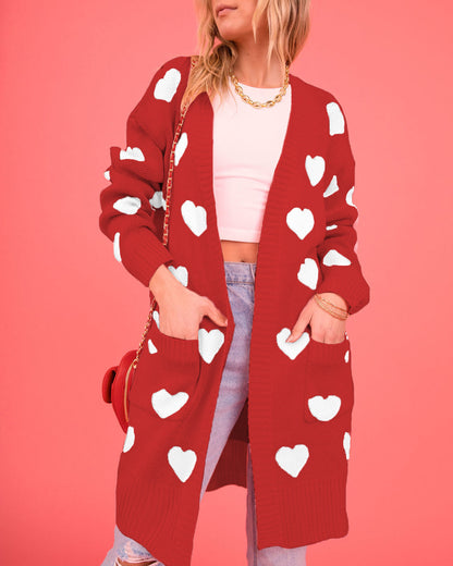 Listen to Your Heart Knit Open Front Cardigan - Red