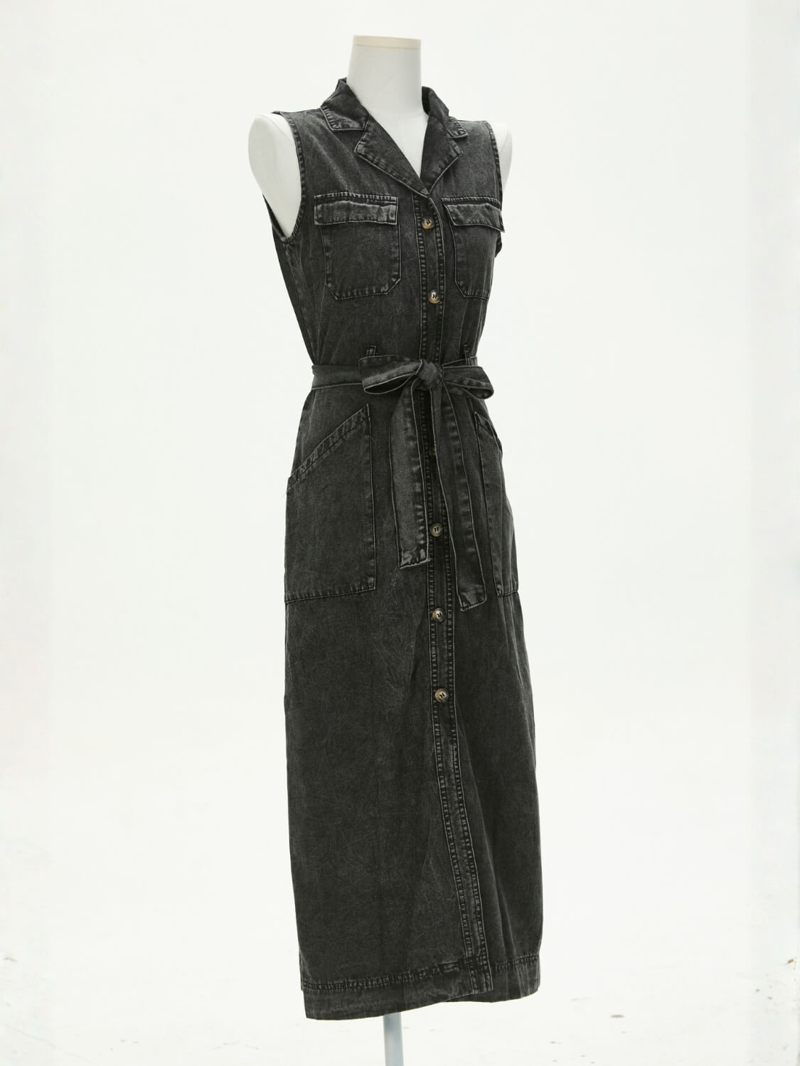 Timko Waist Tie Denim Mini Dress - Black