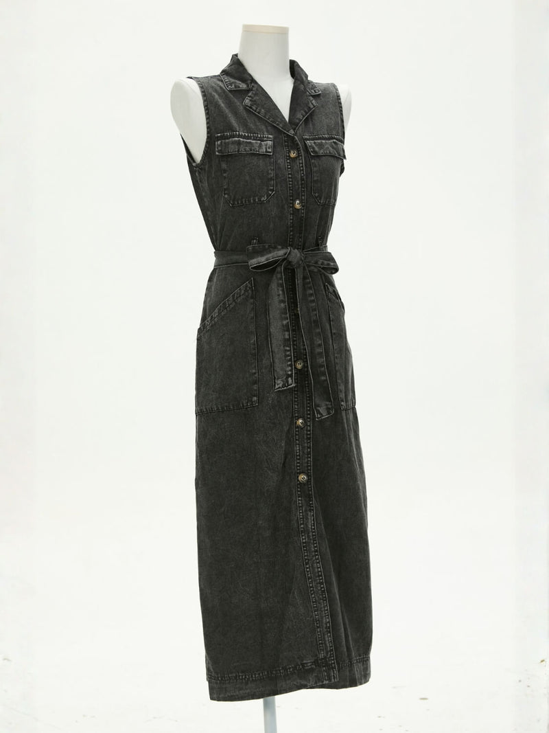 Timko Waist Tie Denim Mini Dress - Black