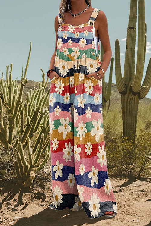 Print Wide Leg Loose Overalls