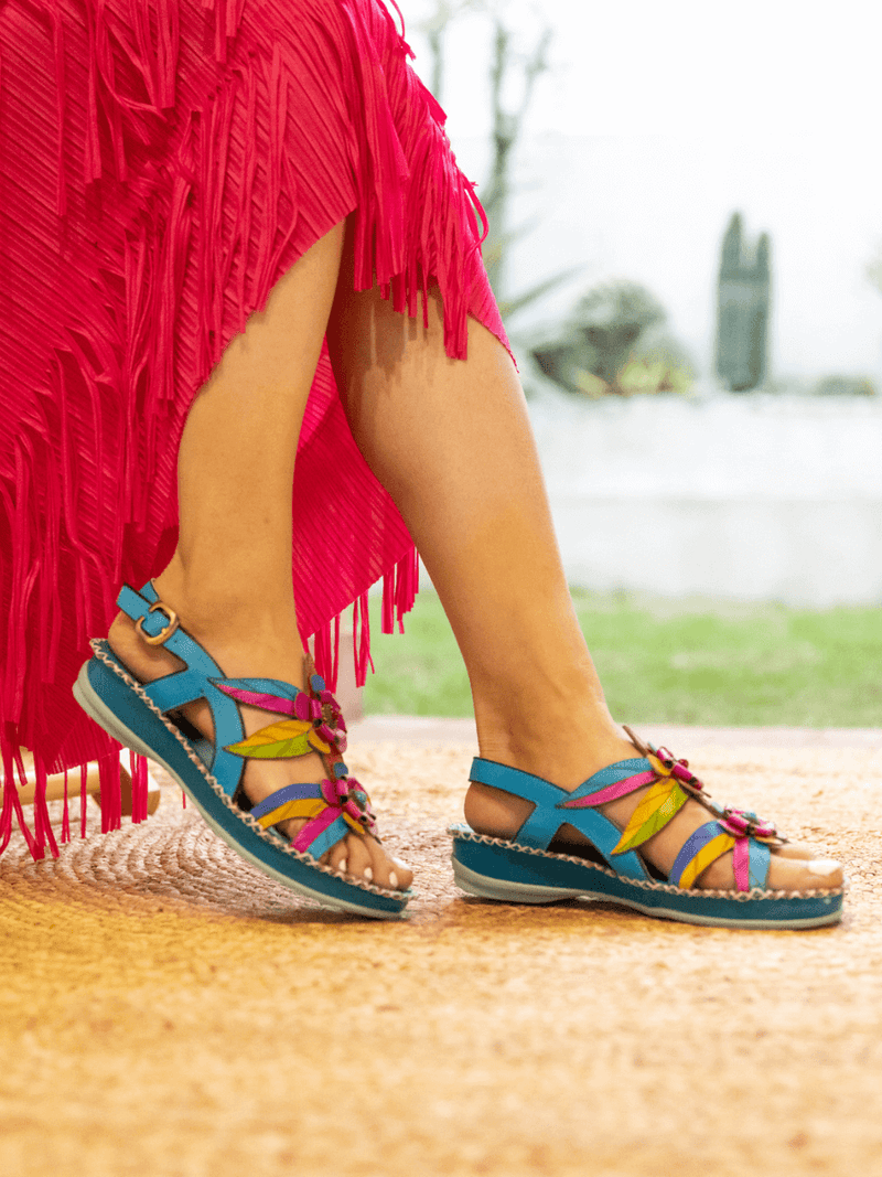 Soffia | Skylar Blossom Applique Leather Slingback Sandal