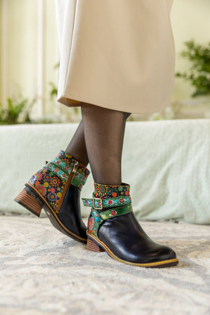 Soffia | Abstract Strap Leather Ankle Boot