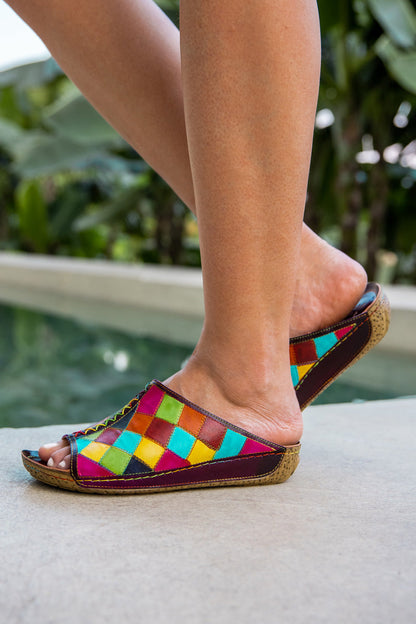 Soffia | Hotline Multi Diamond Patterned Leather Sandal