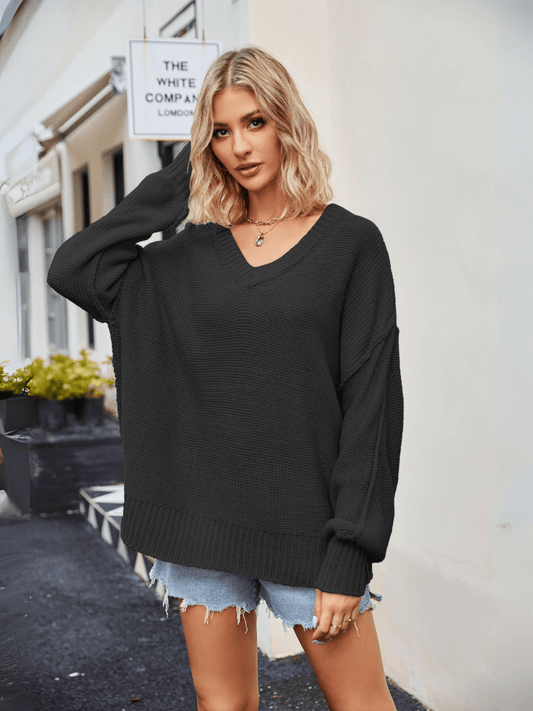 Hughes Heart Neck Knit Sweater - Black