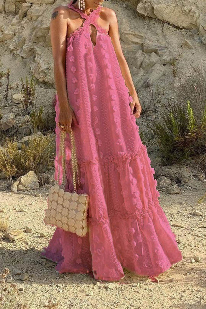 3d Criss-cross Halterneck Maxi Dress