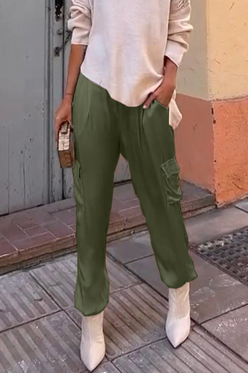 Pocketed Cargo Satin Jogger Pants