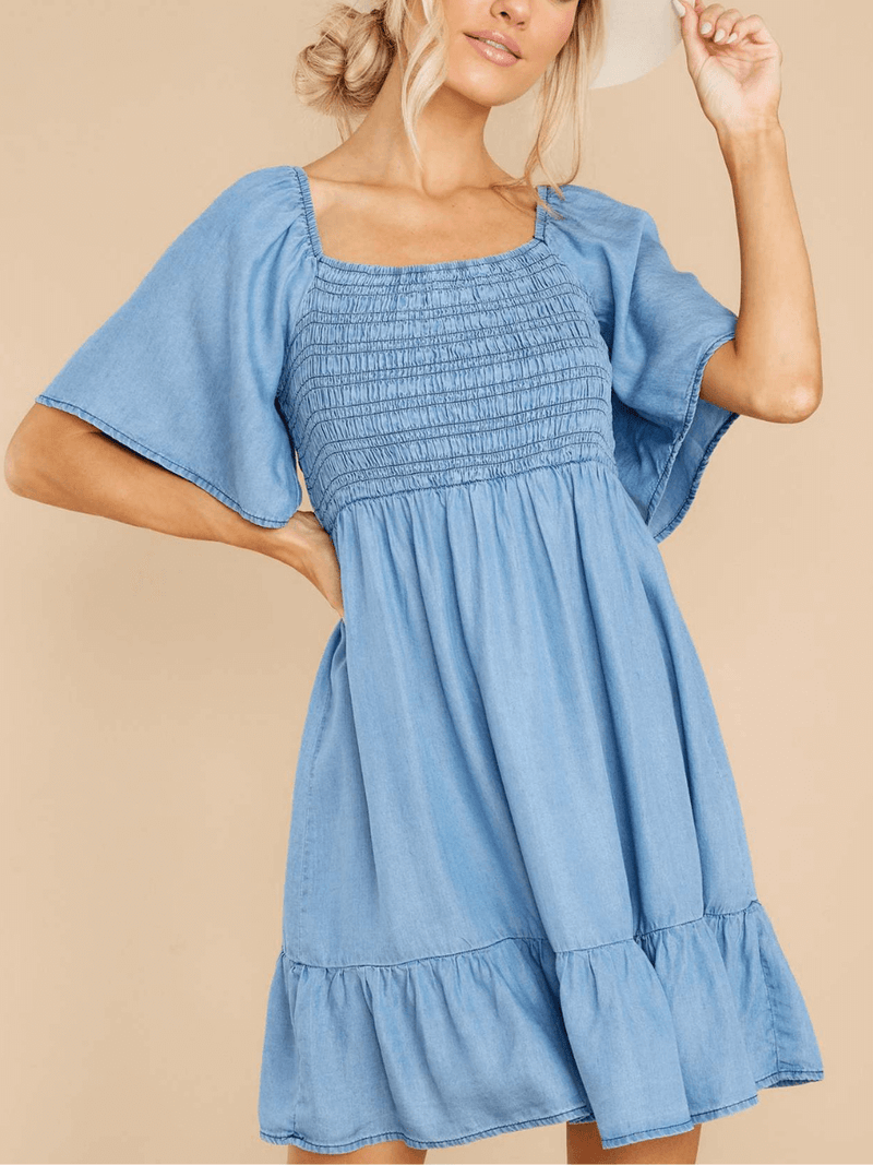 Jamie Bow-tiered Denim Mini Dress