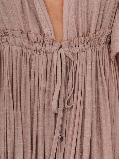 Button Cotton Linen Perfect Beach Maxi Dress