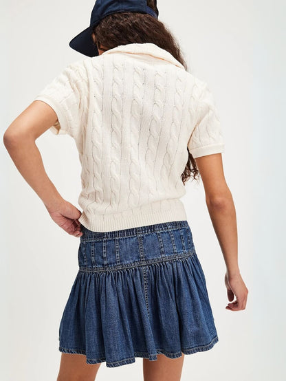Mulled Moments Ribbed Denim Mini Skirt