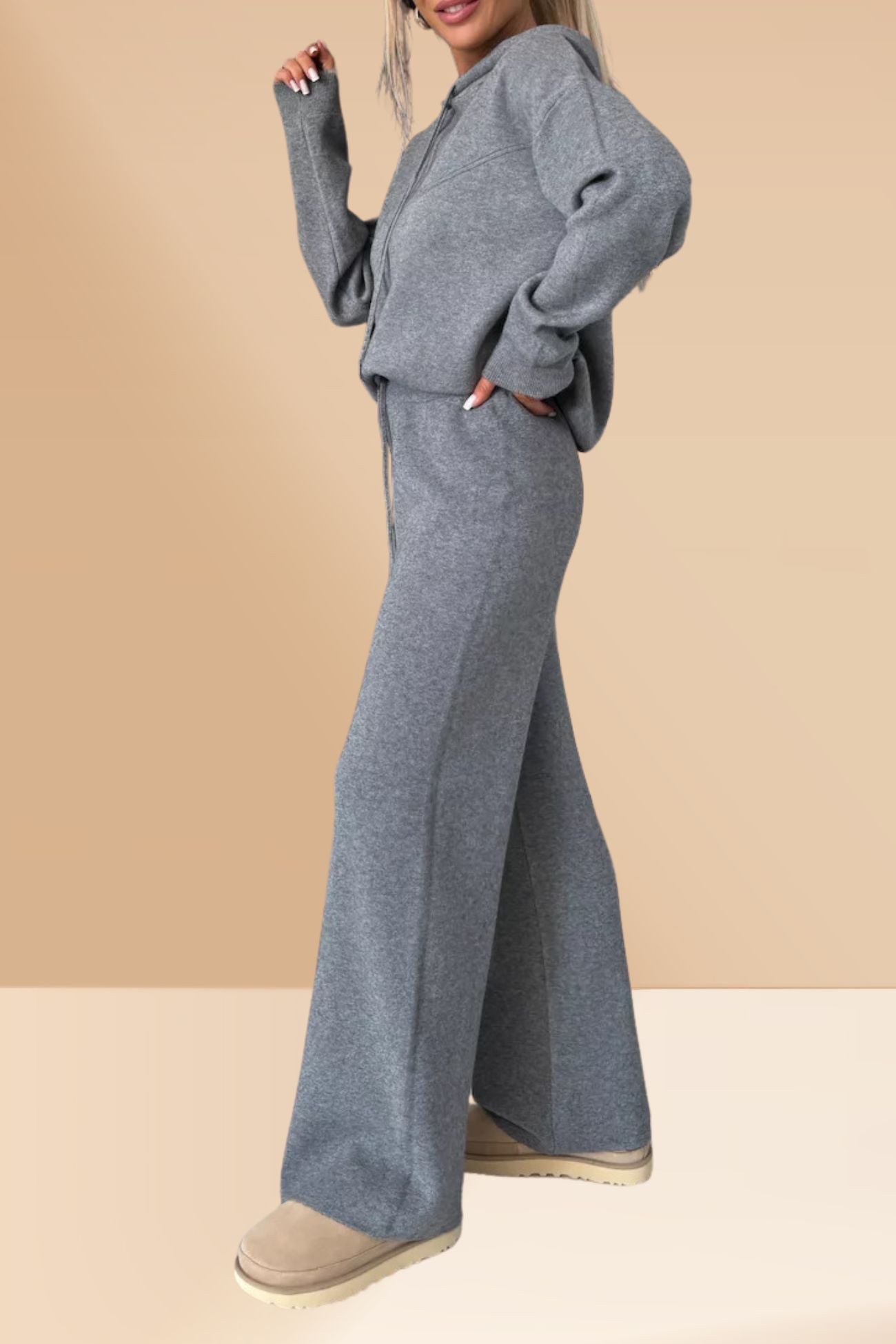 Color Hooded Sweatshirt Wide-leg Outfit Set