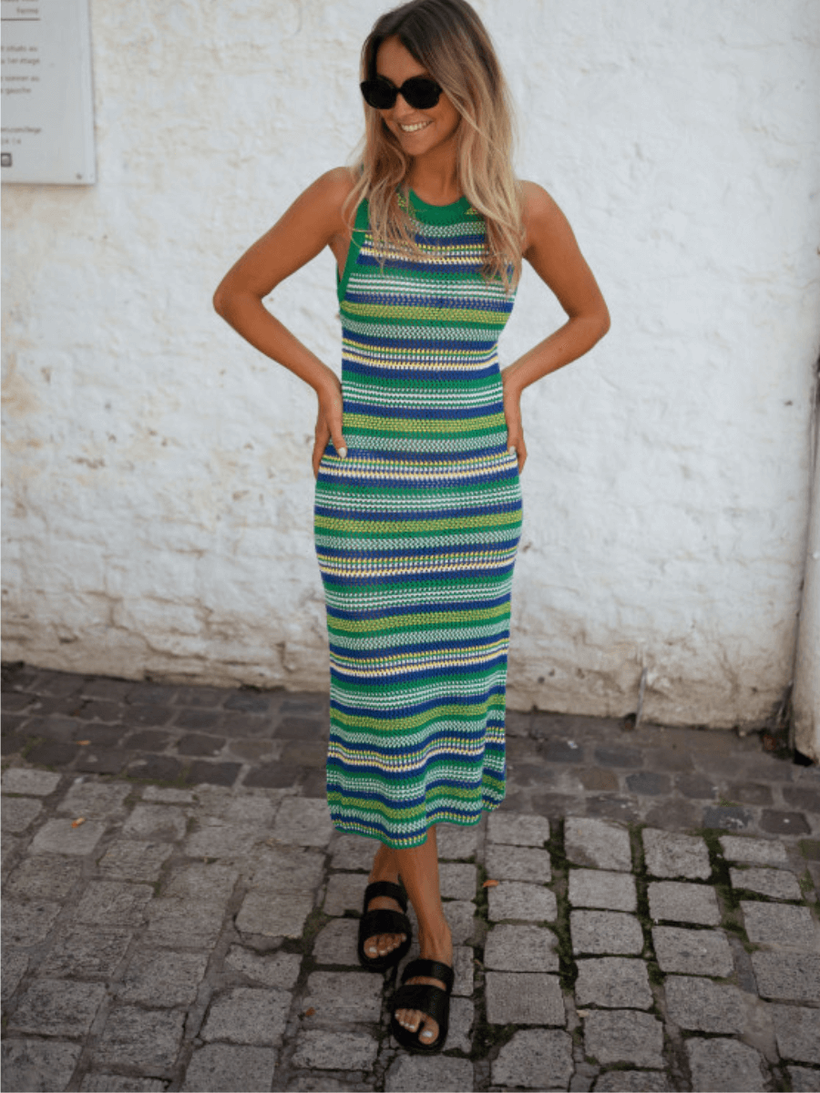 Vacays Chevron Knit Midi Dress - Green