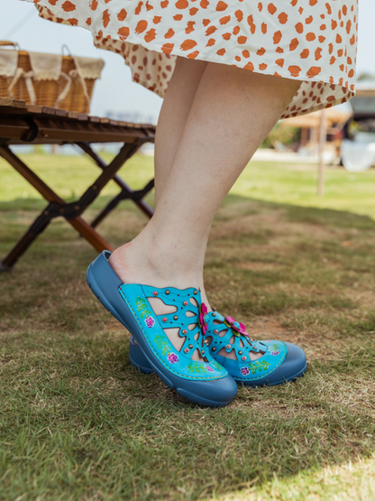 Soffia | Turquoise -applique Cutout Leather Sandal
