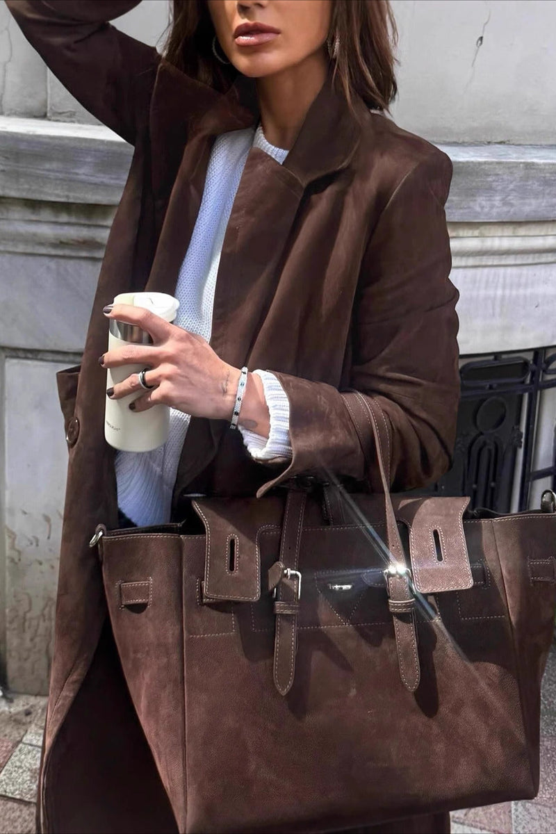 Brown Retro Belted Long Line Overcoat