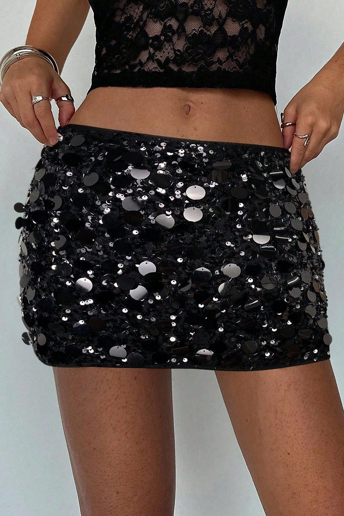 Sequins Hem Bodycon Mini Skirt