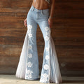 Vintage Bohemian Floral Lace-paneled  Flared Jeans elevenforest