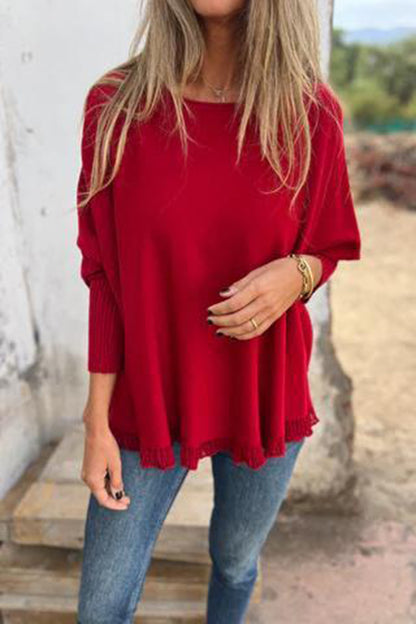 Color Loose Long Sleeve Lace Knitted Sweater