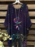 Women's Vintage Moon Dreamcatcher Pattern Crew Neck Top