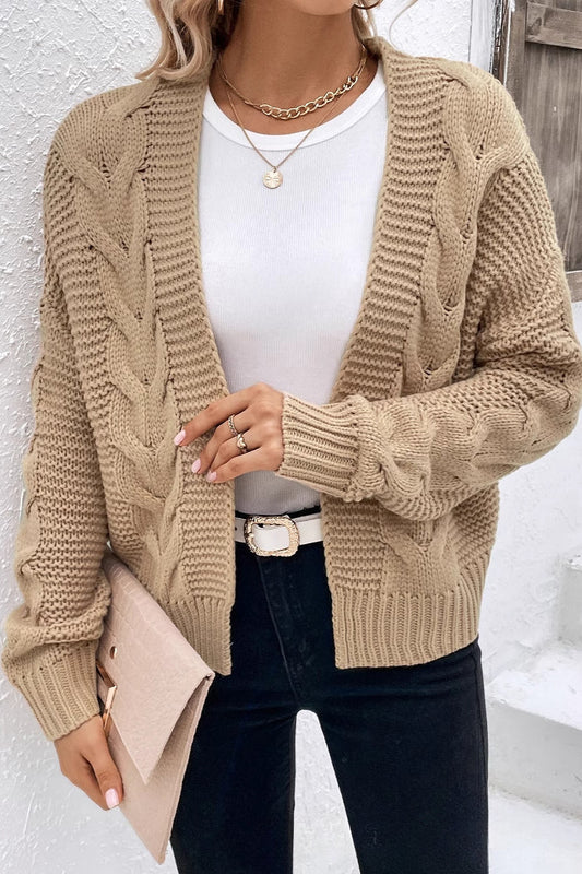 Ribbed Color Long Sleeve Knit Cardigan