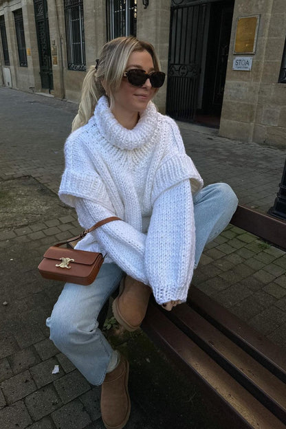 Patchwork Chunky Fluffy Turtleneck Sweater