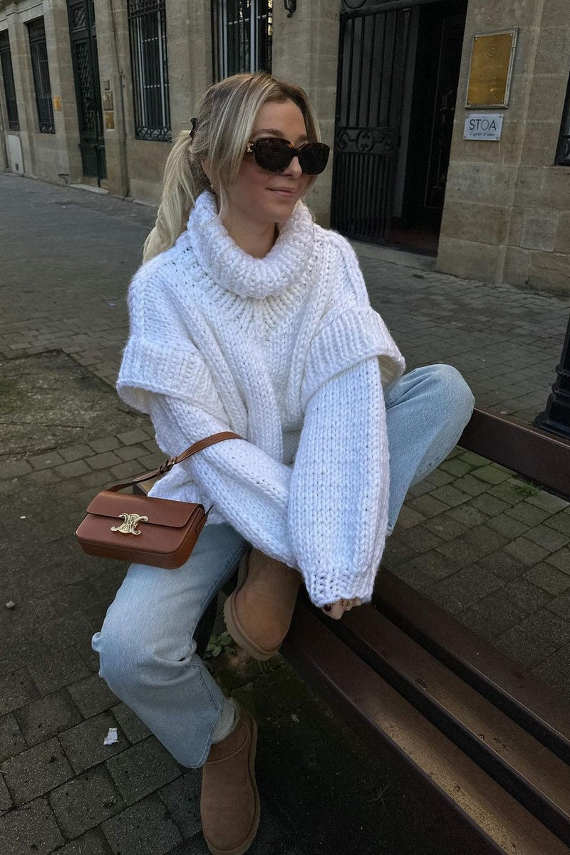 Patchwork Chunky Fluffy Turtleneck Sweater
