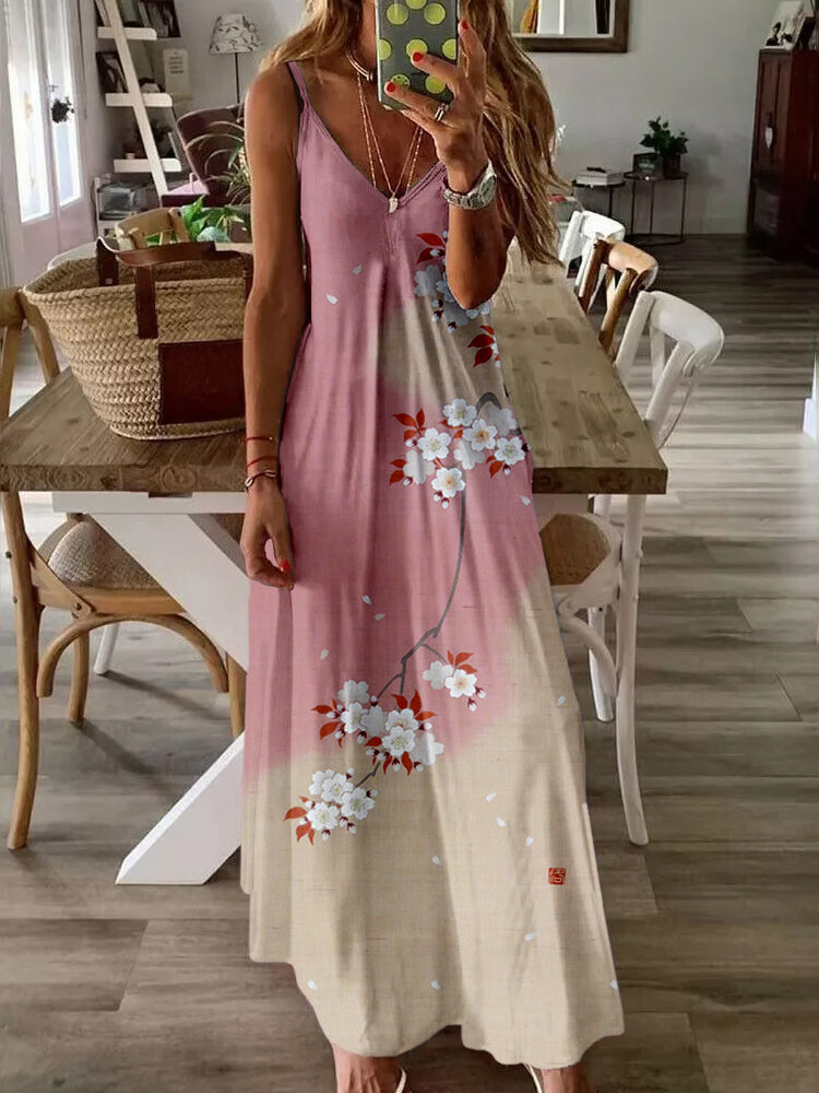 Vintage Sakura Flowers Japanese Art Cami Maxi Dress elevenforest