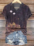 Women's Vintage Floral Print V-Neck Comfort Cotton T-Shirt