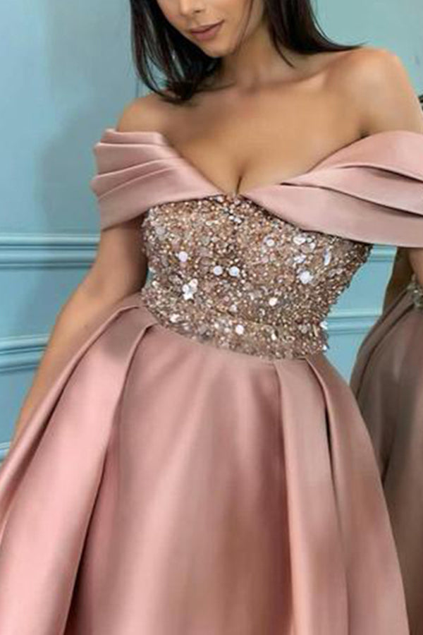 Banquet Off-shoulder Slim Fit Sequin Midi Dress