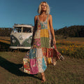 Countryside Style Collection Classy Patchwork Floral Pattern Art Linen Suspender Dress