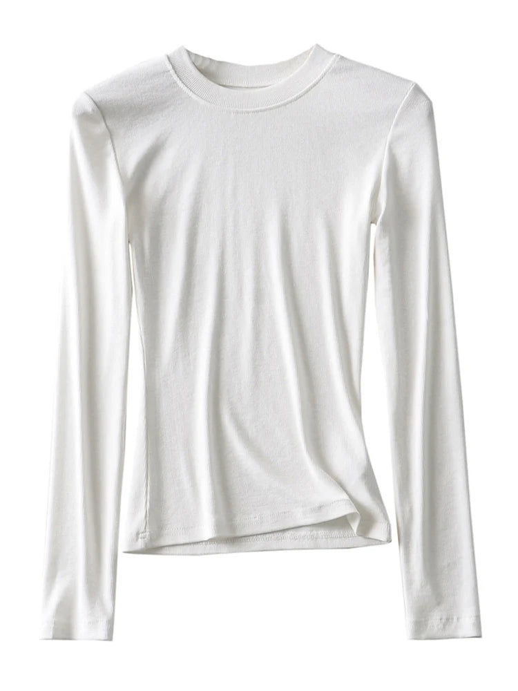Clothing Cotton Kintted Tops Slim Elastic O-neck Full-sleeve T-shirt