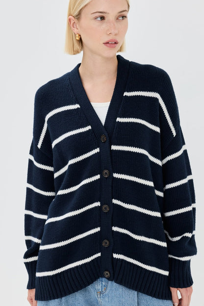 V-neck Striped Cotton Sweater