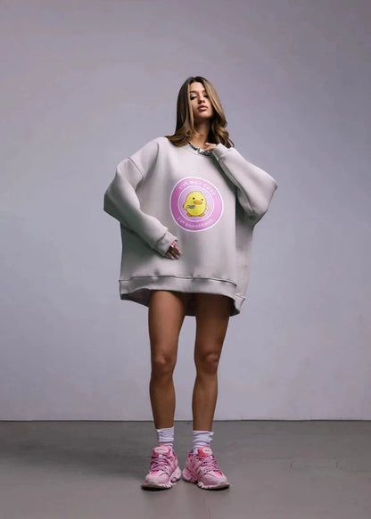 Charming Duck Graphic Oversized Pink Sweatshirt