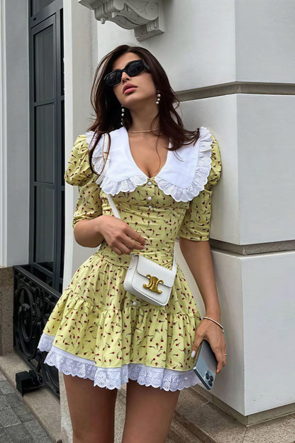 Peter Pan Collar Short Sleeve Mini Dress
