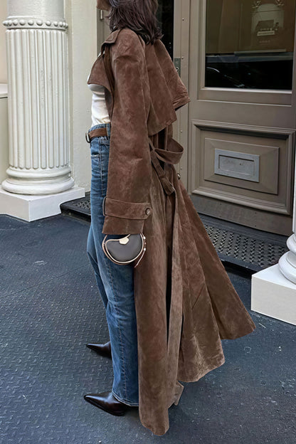Double Breasted Tie Waist Long Overcoat