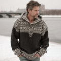 Men's Vintage Warmth Scandinavian Knit Jacquard Icelandic Thick Warm Hooded Sweater artswardrobe
